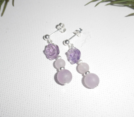 Brincos de ametista rosa 925 de prata com pérolas