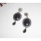 Brincos com cabochon de pedra hematite em metal prateado