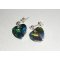 Brincos de coração de cristal Swarovski verde em 925 tachas de prata