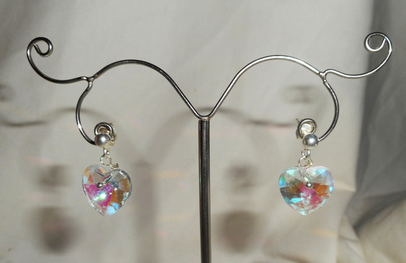 Brincos de coração de cristal branco AB Swarovski em 925 tachas de prata