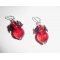 Brincos originais de flores pretas com contas de cristal vermelho