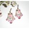 Brincos com pássaros e rosas em travessas de bronze