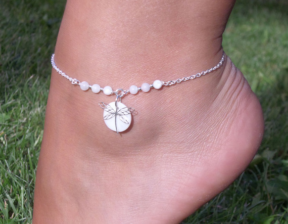 Pulseira original de prata 925/corrente de lenço com madrepérola e libélula