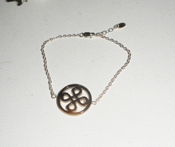 Pulseira de prata 925 com laço de madrepérola