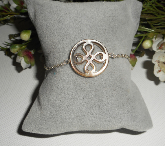 Pulseira de prata 925 com laço de madrepérola