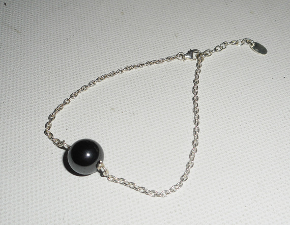 925 bracelete de prata com pérola hematite sobre corrente de prata