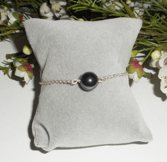 925 bracelete de prata com pérola hematite sobre corrente de prata