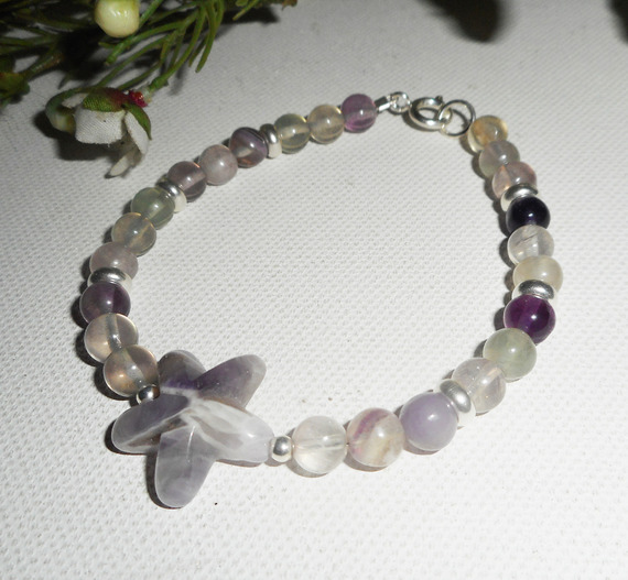 Pulseira de ametista e estrela de fluorite em prata 925