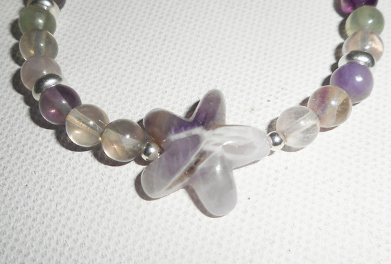 Pulseira de ametista e estrela de fluorite em prata 925