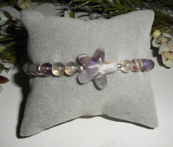 Pulseira de ametista e estrela de fluorite em prata 925