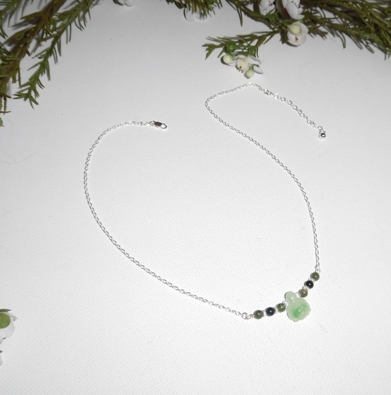Colar original de prata 925 com contas de tartaruga e jade em cadeia