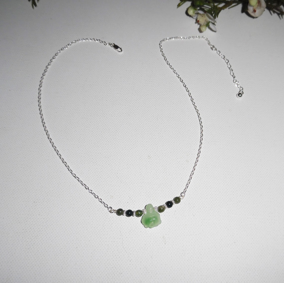 Colar original de prata 925 com contas de tartaruga e jade em cadeia