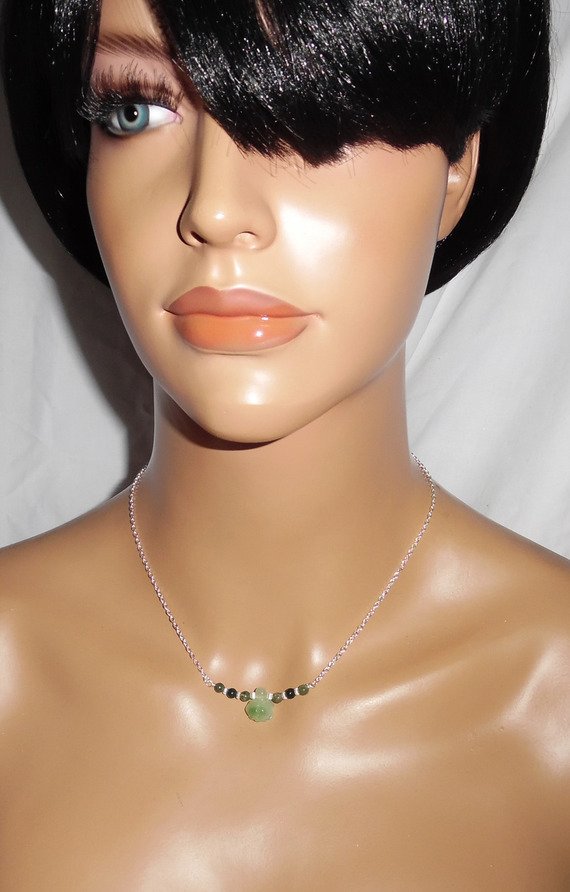 Colar original de prata 925 com contas de tartaruga e jade em cadeia