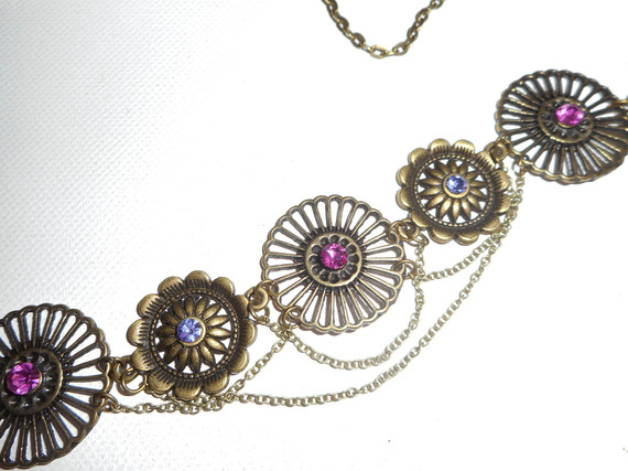 Tiara de bronze com strass de cristal Swarovski rosa e púrpura