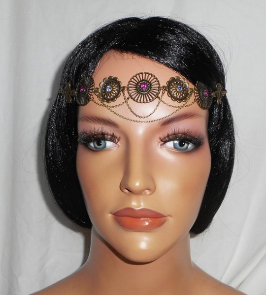 Tiara de bronze com strass de cristal Swarovski rosa e púrpura