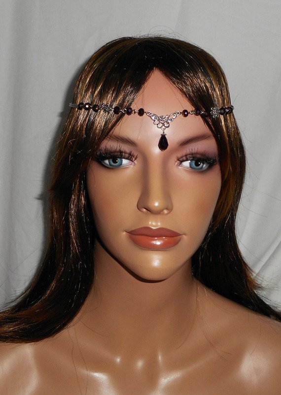 2 em 1 tiara de cristal boémio púrpura com desenho floral