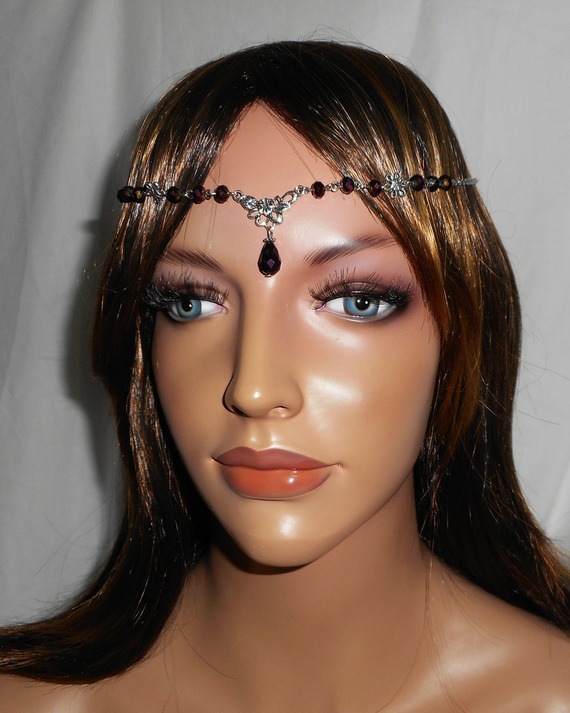 2 em 1 tiara de cristal boémio púrpura com desenho floral
