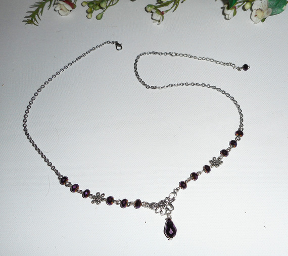 2 em 1 tiara de cristal boémio púrpura com desenho floral