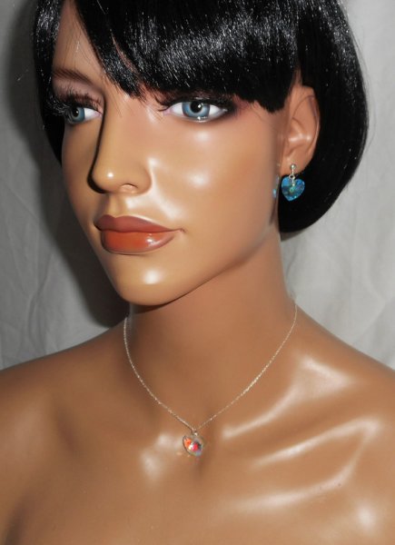 Conjunto Pingente de coração branco AB com cristal Swarovski sobre corrente de prata 925