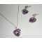 Conjunto de pingente coração roxo com cristal Swarovski sobre corrente de prata 925