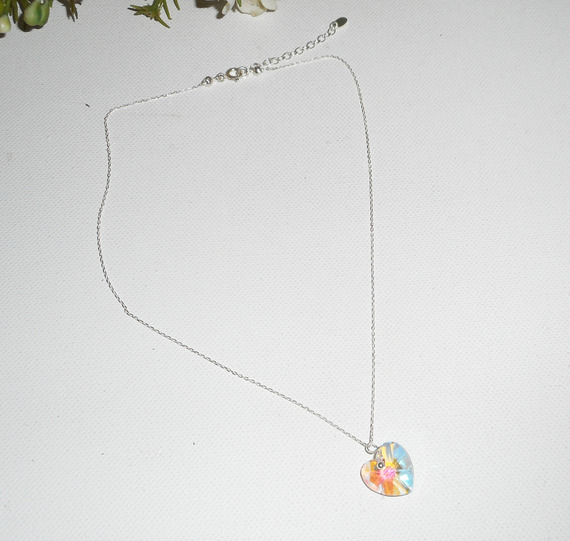 Pingente de coração branco AB em cristal Swarovski sobre corrente de prata 925