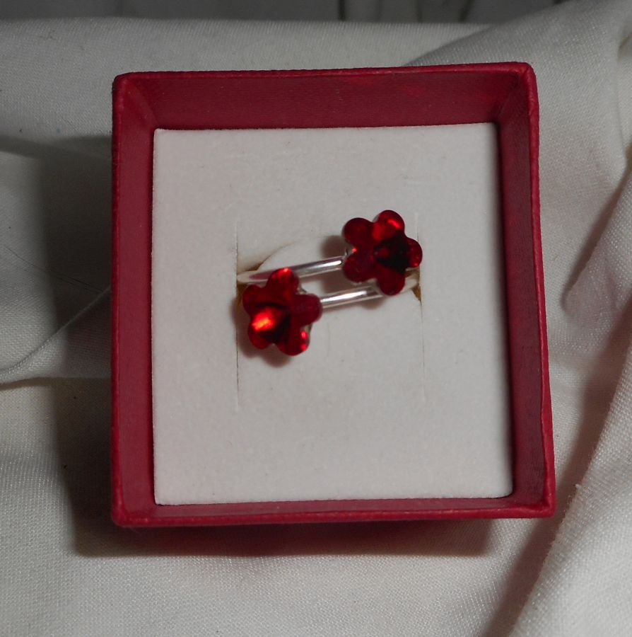 Anel duplo flor de cristal vermelho Swarovski