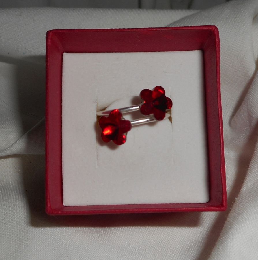 Anel duplo flor de cristal vermelho Swarovski