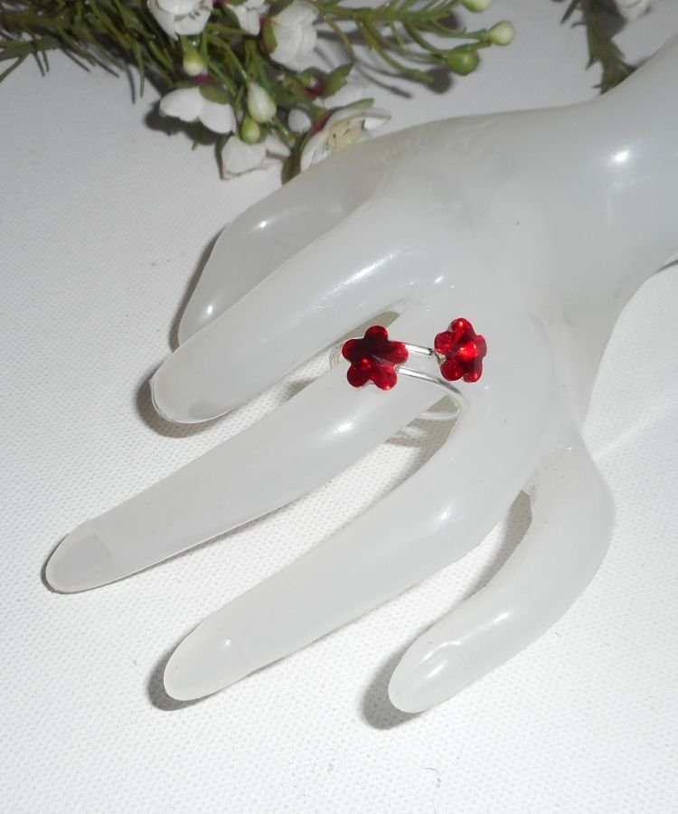 Anel duplo flor de cristal vermelho Swarovski