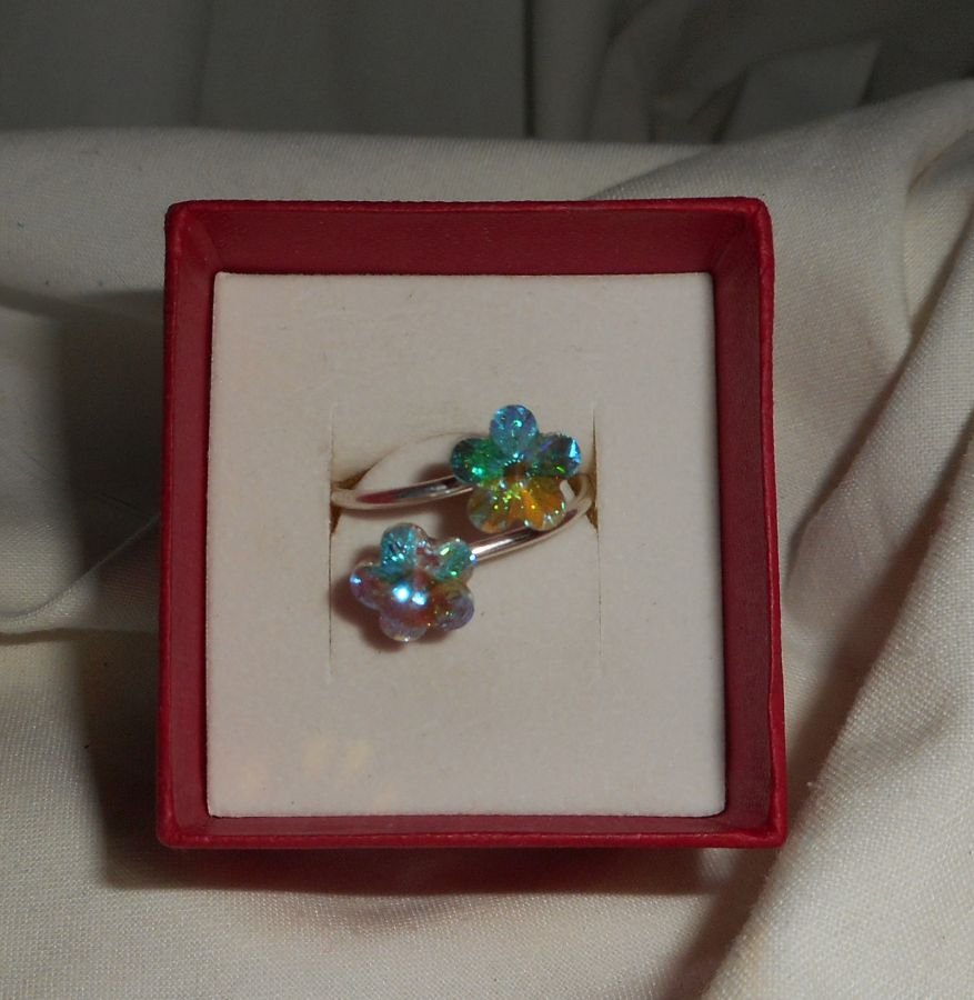 Anel duplo de flores de cristal Swarovski
