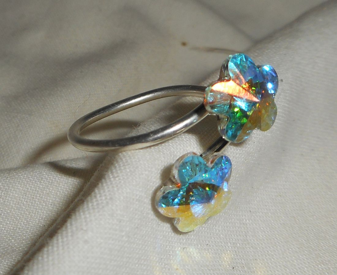 Anel duplo de flores de cristal Swarovski
