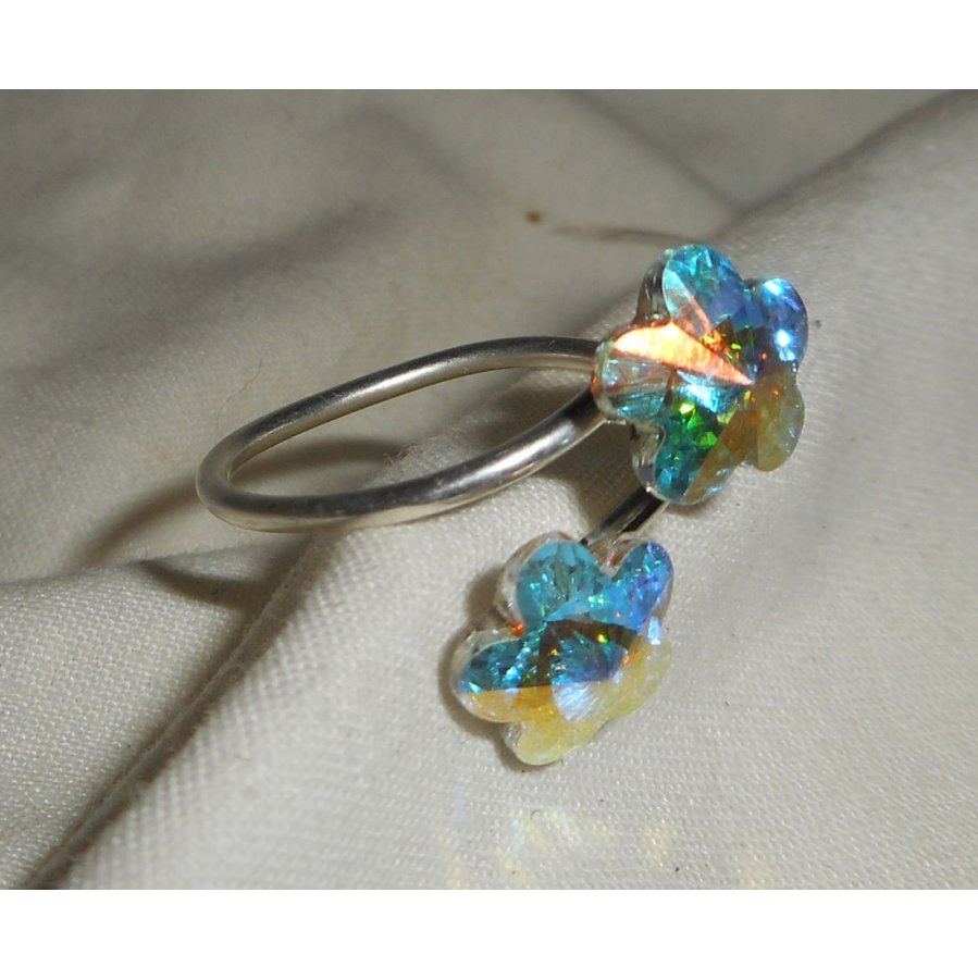 Anel duplo de flores de cristal Swarovski