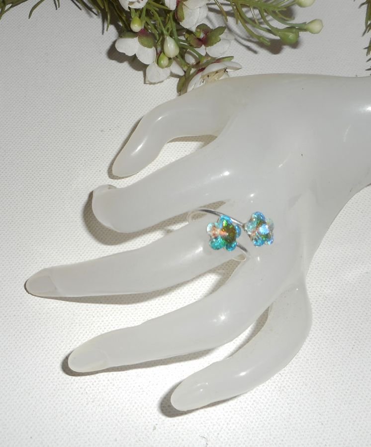 Anel duplo de flores de cristal Swarovski