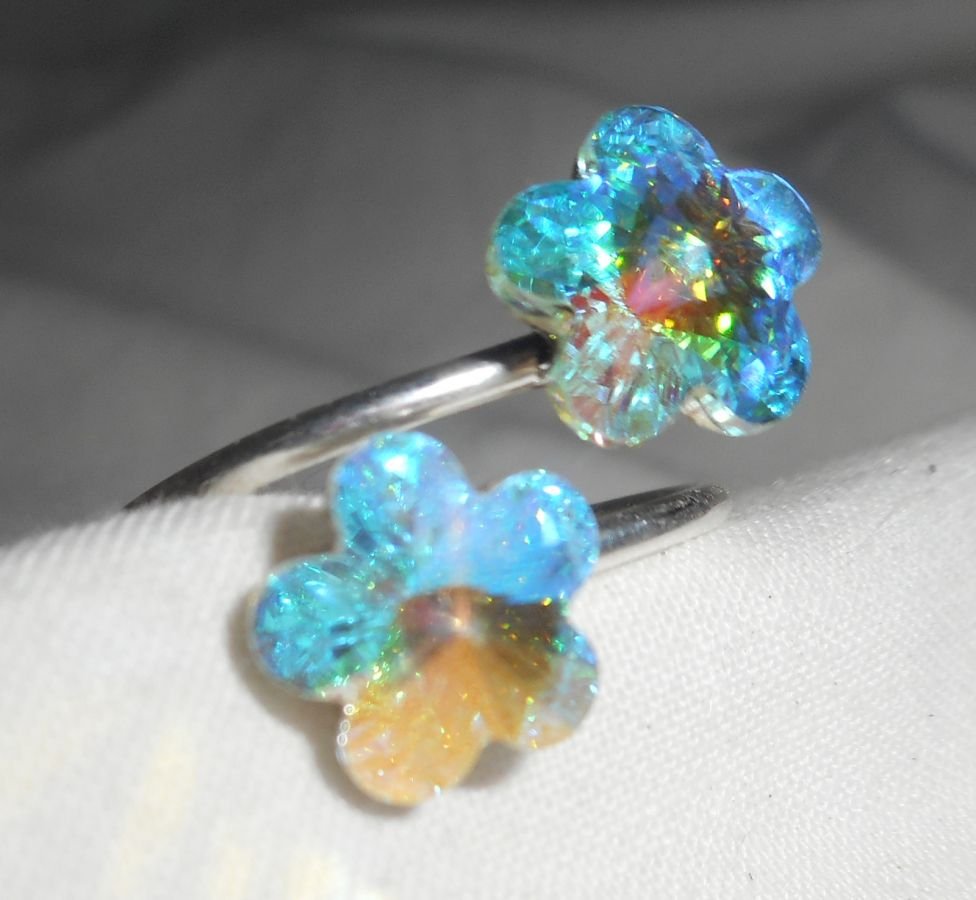 Anel duplo de flores de cristal Swarovski