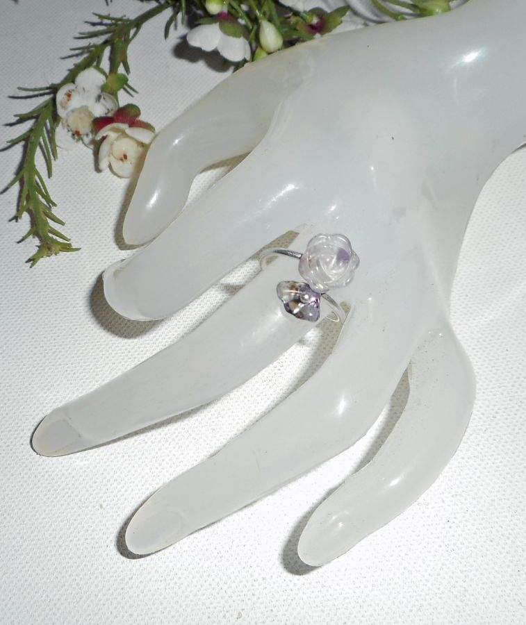 Ametista Roxo e 925 Flor de Prata e Anel de Pedra