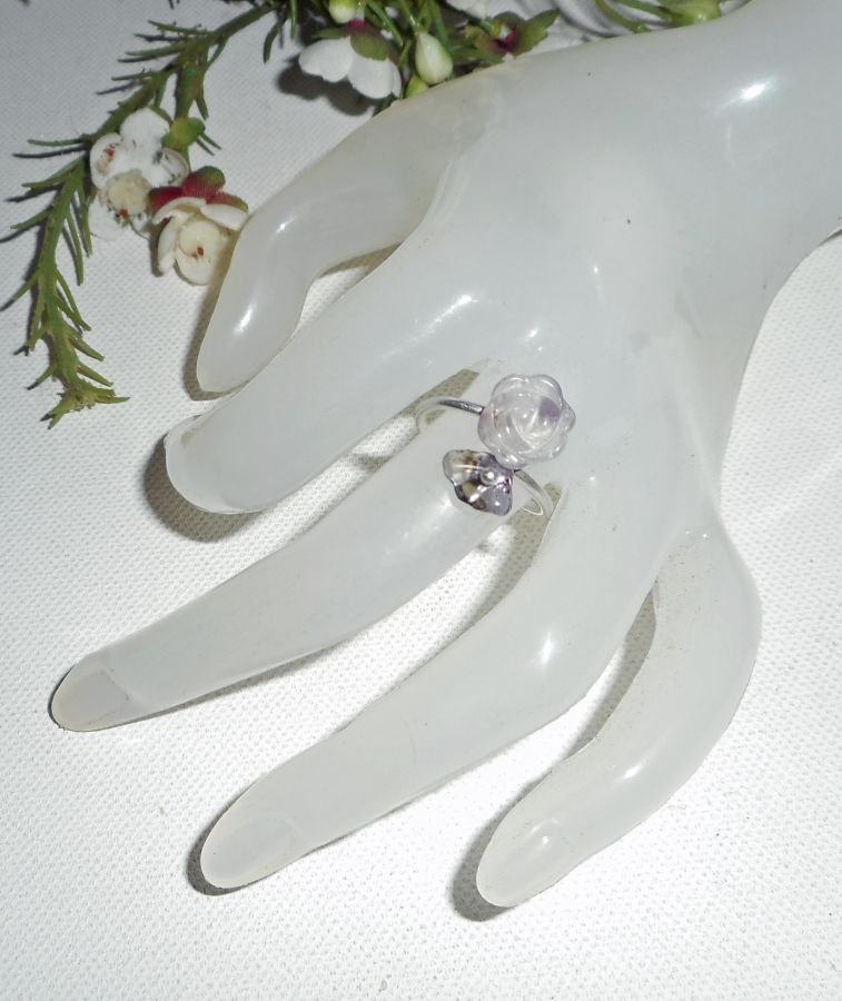 Ametista Roxo e 925 Flor de Prata e Anel de Pedra