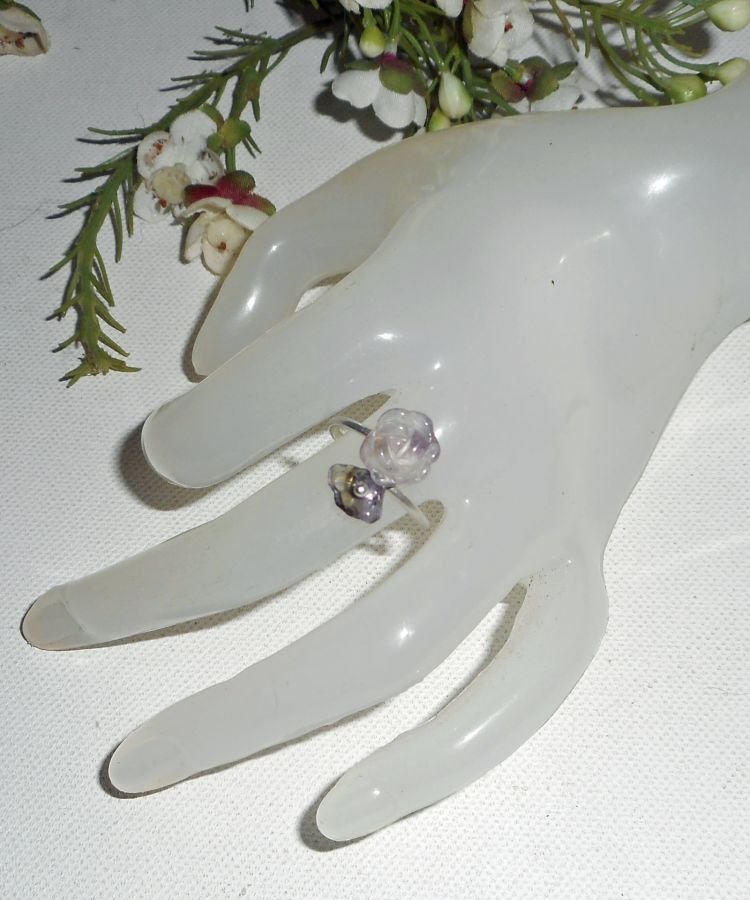 Ametista Roxo e 925 Flor de Prata e Anel de Pedra