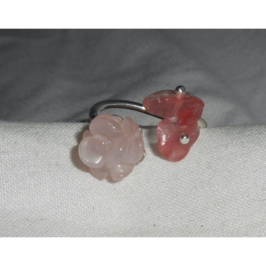 Flor e anel de pedra - quartzo rosa e prata 925