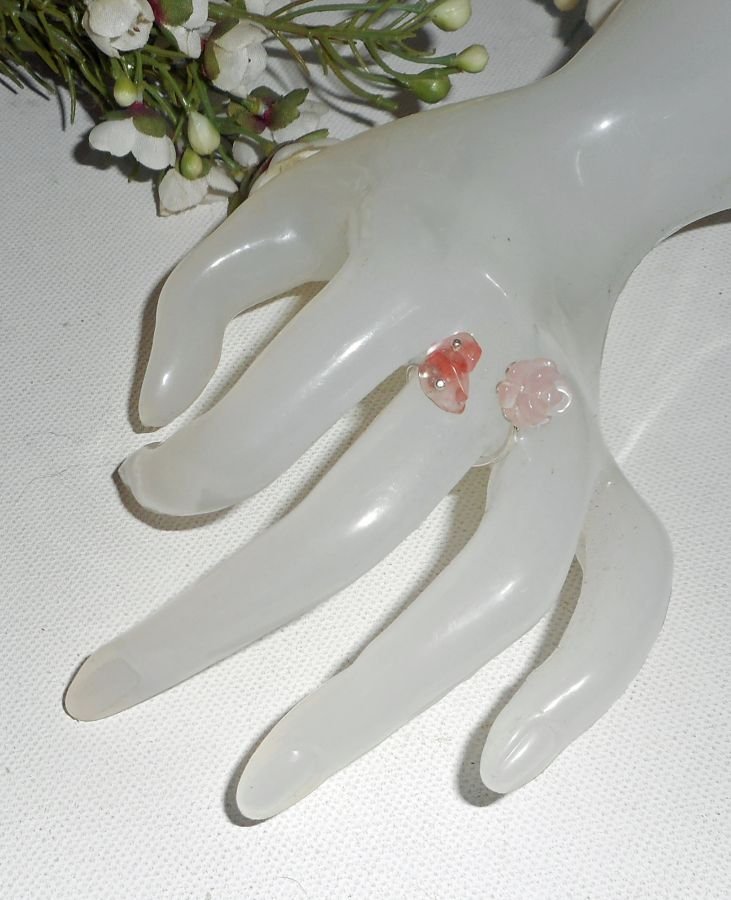 Flor e anel de pedra - quartzo rosa e prata 925