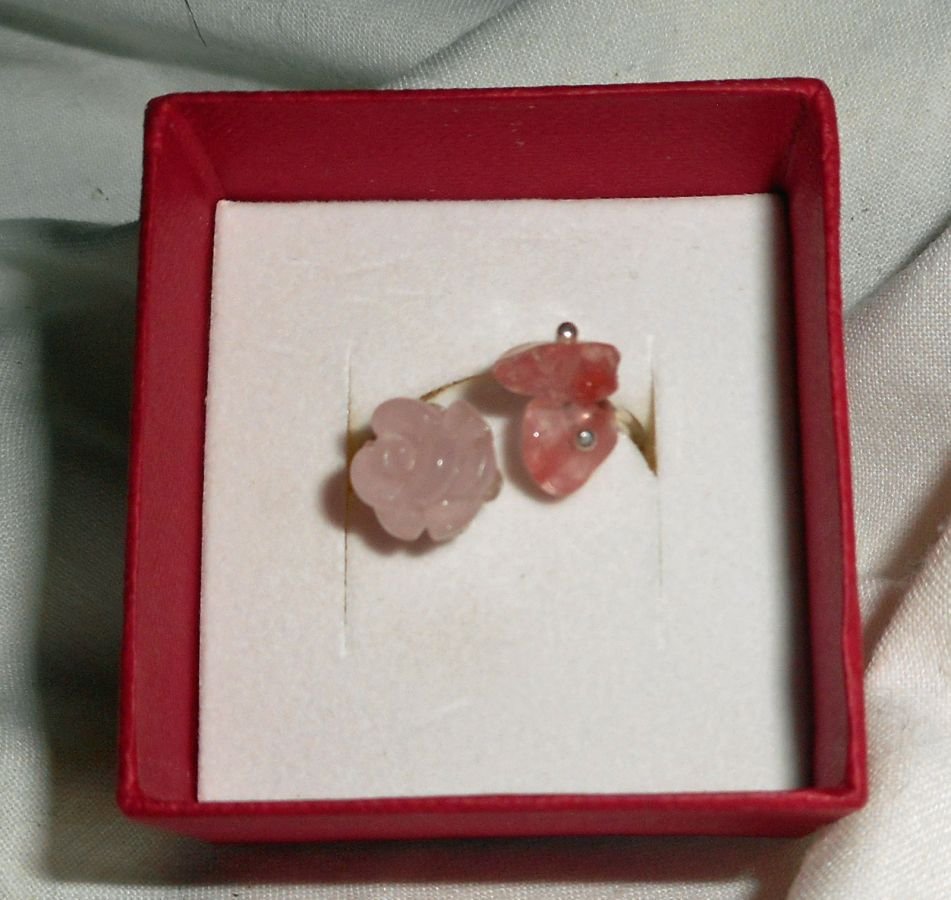 Flor e anel de pedra - quartzo rosa e prata 925