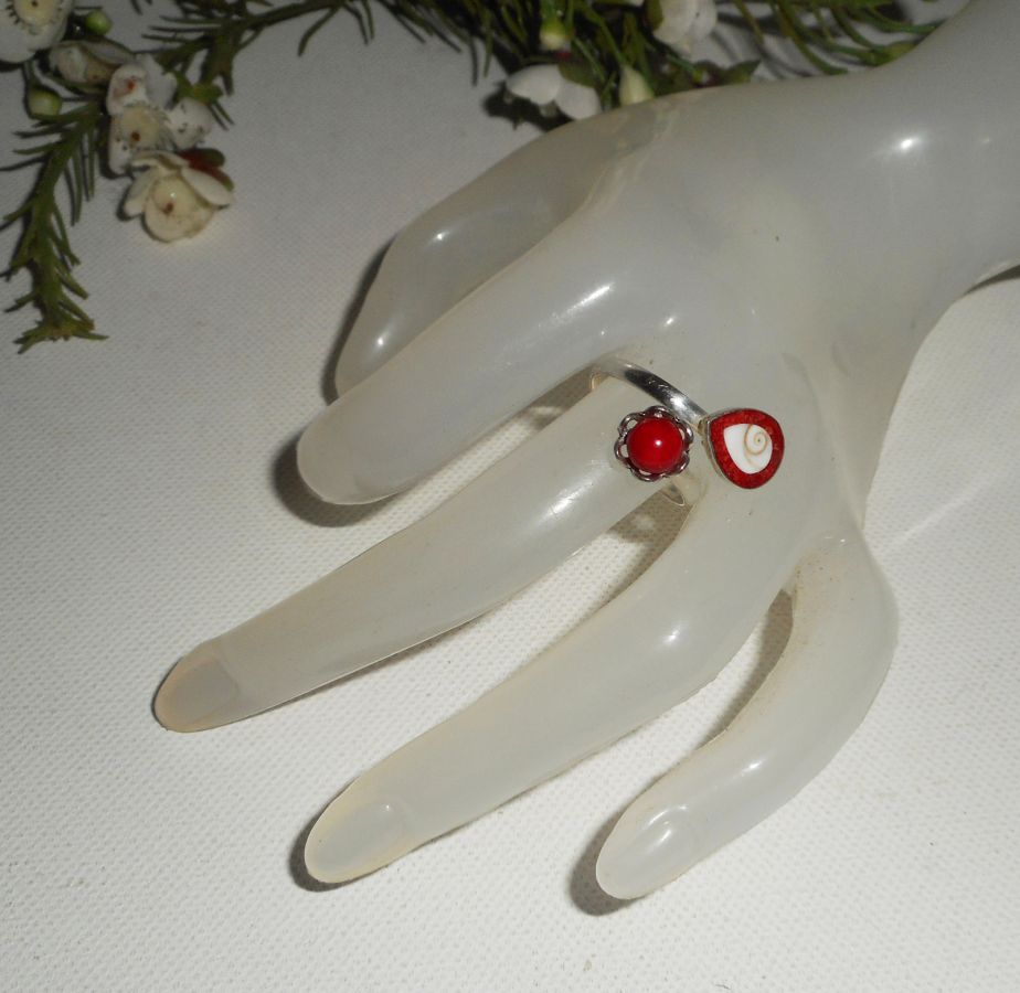 Anel original de prata 925 com gorgon vermelho e olho de Santa Lúcia
