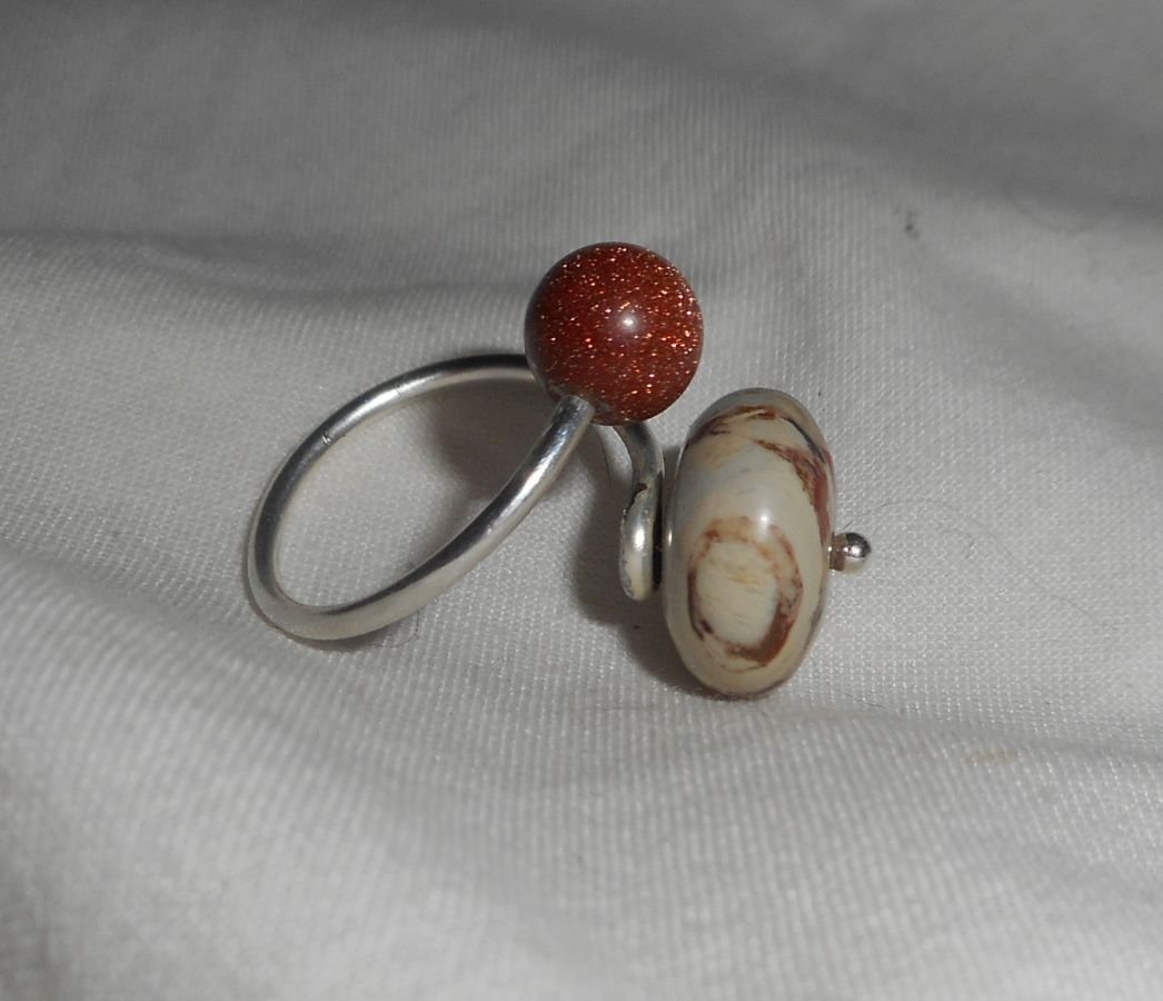 Anel Original 925 Sterling Silver Ring com Jasper Stone e Brown Agate