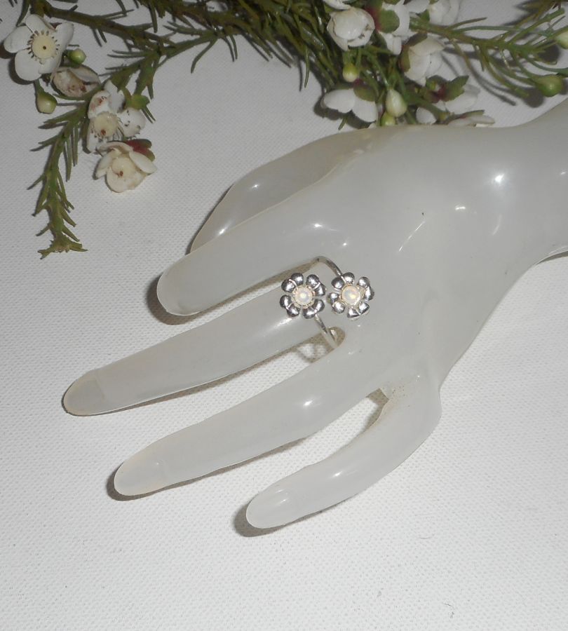 Anel original de prata 925 com flores e cristal Swarovski branco