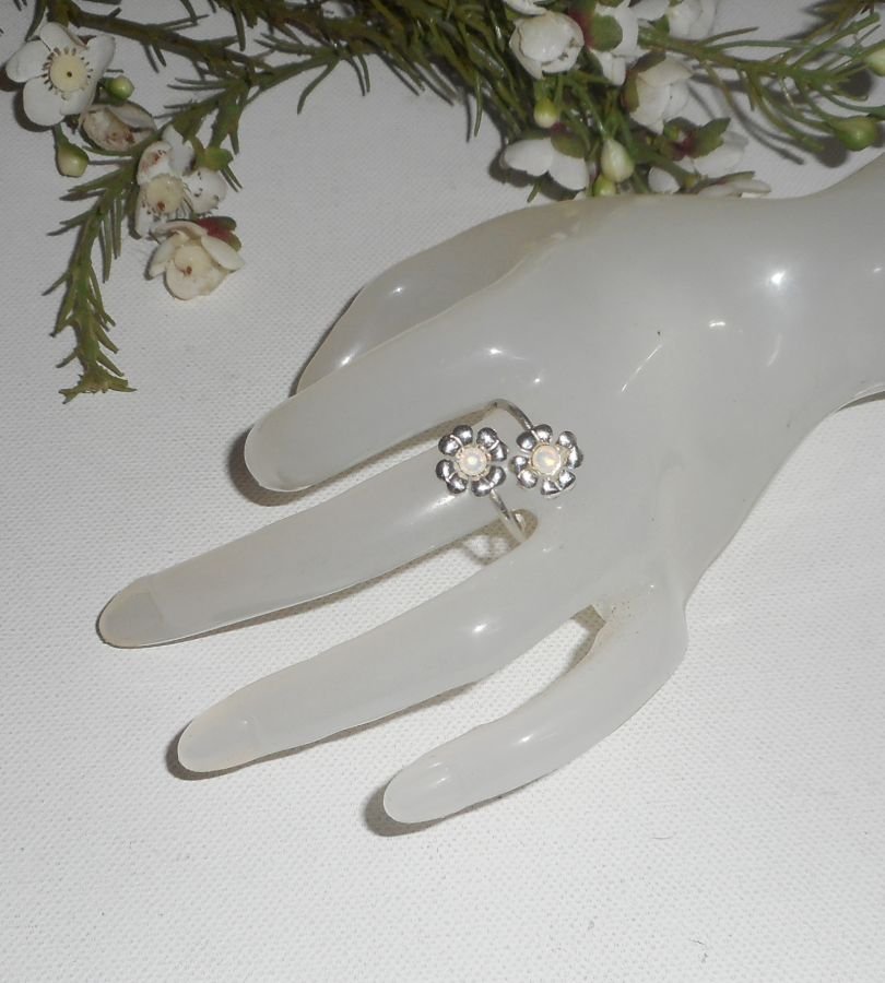 Anel original de prata 925 com flores e cristal Swarovski branco