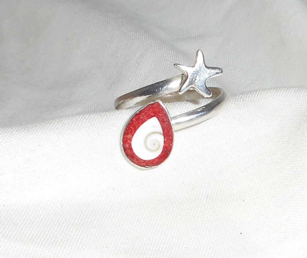 Anel original de prata 925 com estrela do mar e olho de Santa Lúcia
