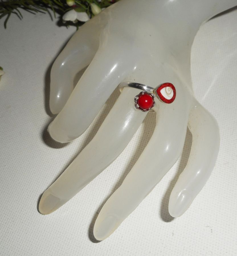 Anel original de prata 925 com gorgon vermelho e olho de Santa Lúcia