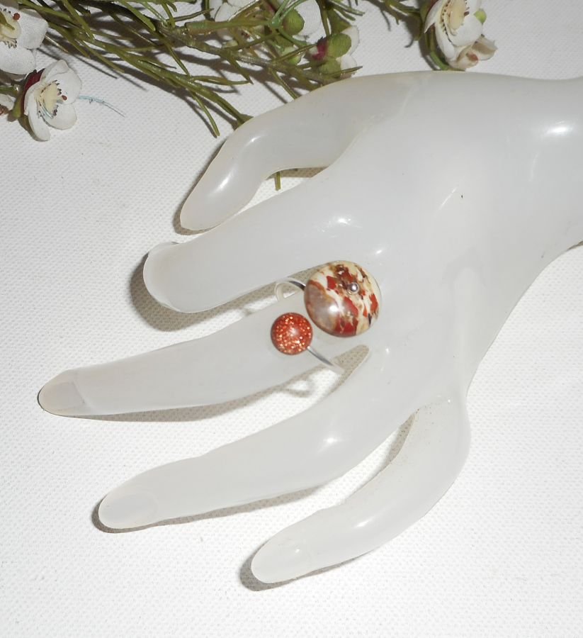 Anel Original 925 Sterling Silver Ring com Jasper Stone e Brown Agate