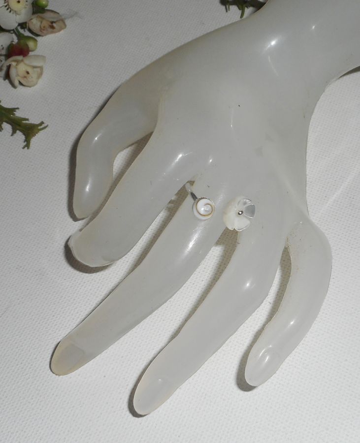 Anel Original 925 Sterling Silver Ring com Mãe da Flor de Pérola e Olho de Santa Lúcia