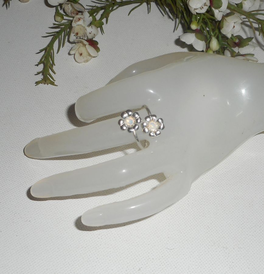 Anel original de prata 925 com flores e cristal Swarovski branco