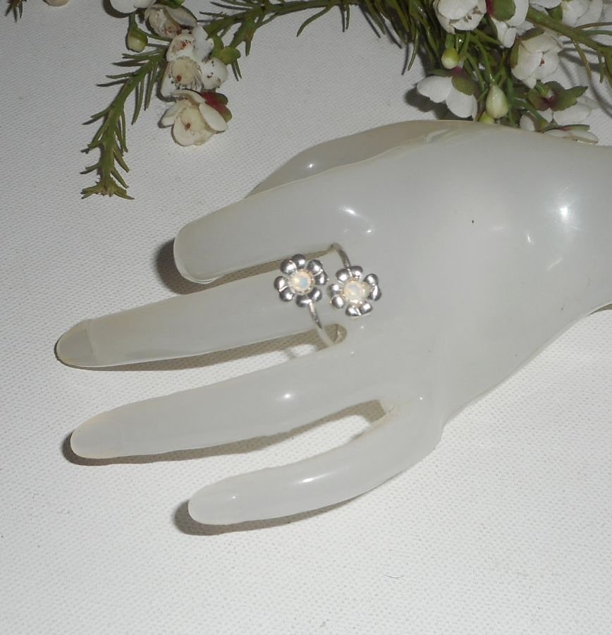 Anel original de prata 925 com flores e cristal Swarovski branco