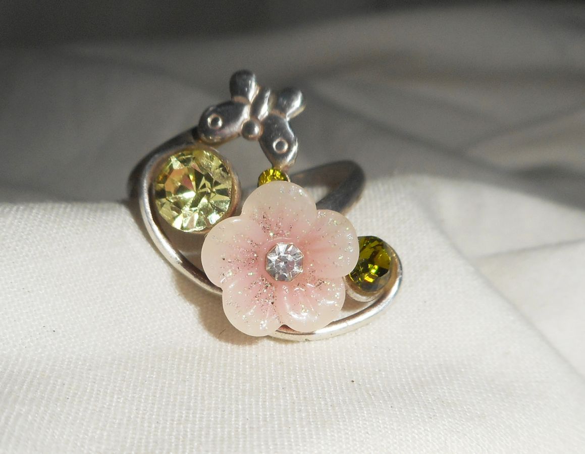 Anel original de prata 925 com flor rosa e cristal Swarovski